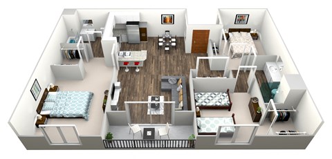 Floor plan for 3 beds, 2 baths, 1175 sqft